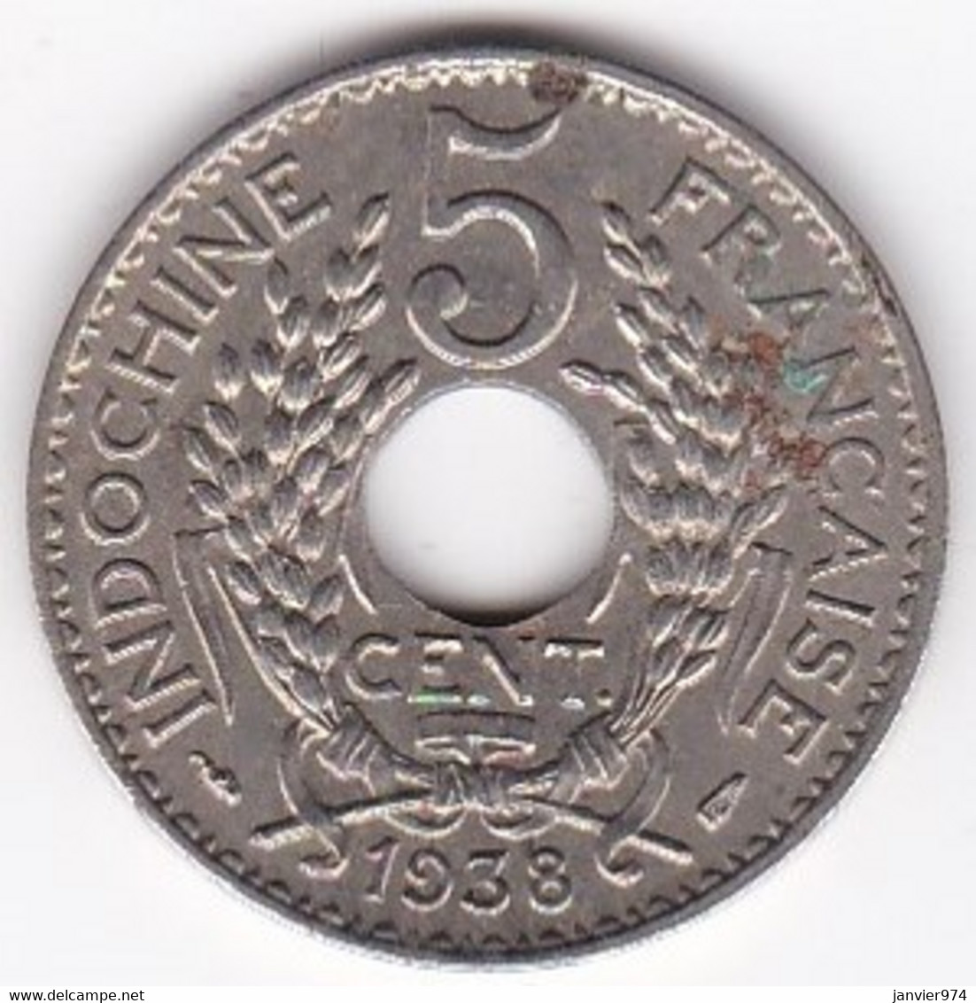 Indochine Française. 5 Cent 1938 , En Maillechort, Lec# 120 - Indochina Francesa