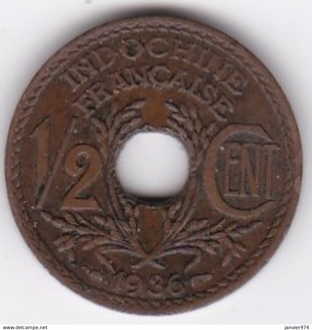 Indochine Française. 1/2 Cent 1936. En Bronze - French Indochina