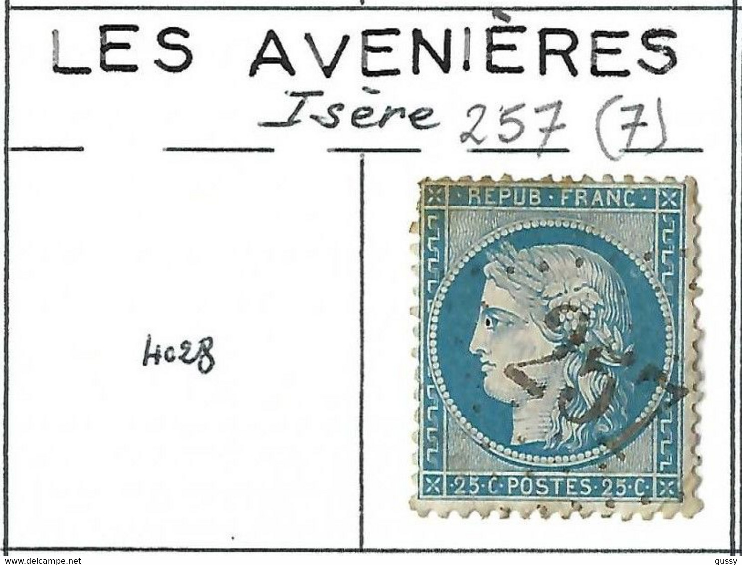 FRANCE Classique: Obl. GC 257 (Les Avenières, Isère) Sur TP Isolé - Altri & Non Classificati