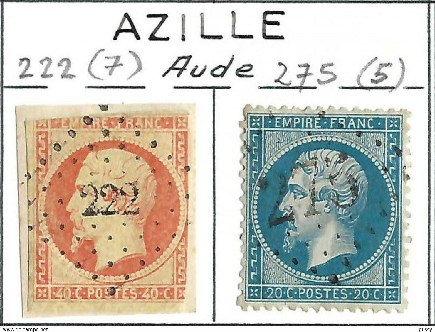 FRANCE Classique: Obl. PC 222 Et GC 275 (Azille, Aude) Sur TP Isolés - Other & Unclassified