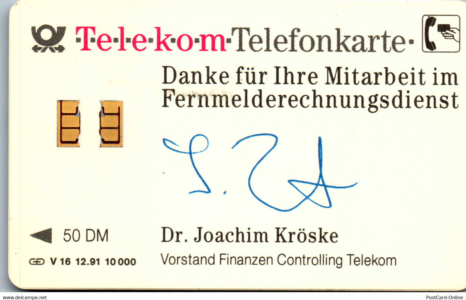 28373 - Deutschland - Telekom , Danke Für Mitarbeit , Dr. Joachim Kröske , 10000ex - V-Series : VIP Et Cartes De Visite