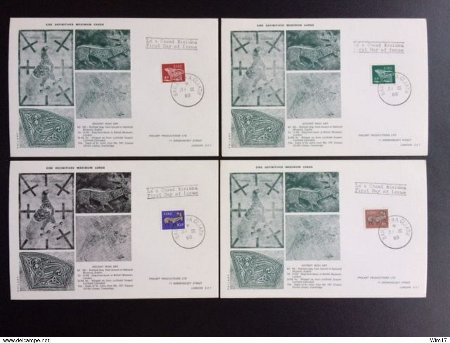 IRELAND 1969 DEFINITIVES SET MAXIMUM CARDS IERLAND - Maximum Cards