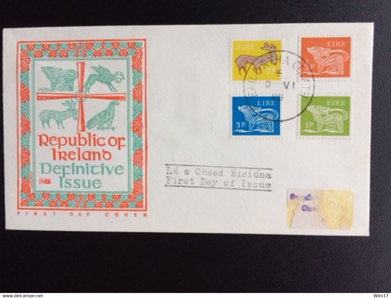 IRELAND 1969 FDC DEFINITIVES WITH ADDRESS STICKER IERLAND - Cartes-maximum