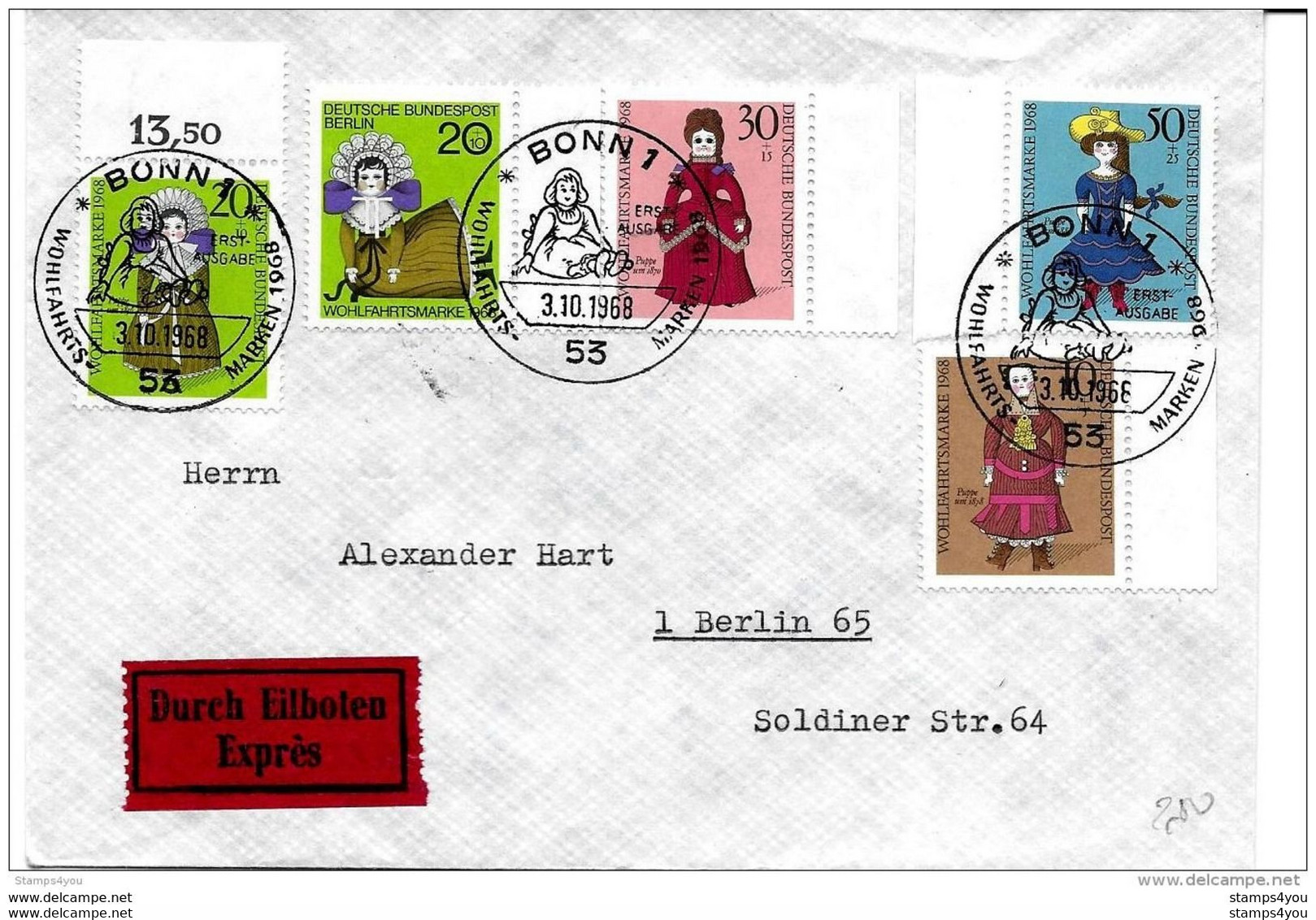 34-47 -  Enveloppe Allemande Exprès Avec Timbres "poupées" Oblit Spéciale Bonn 1968 - Poupées
