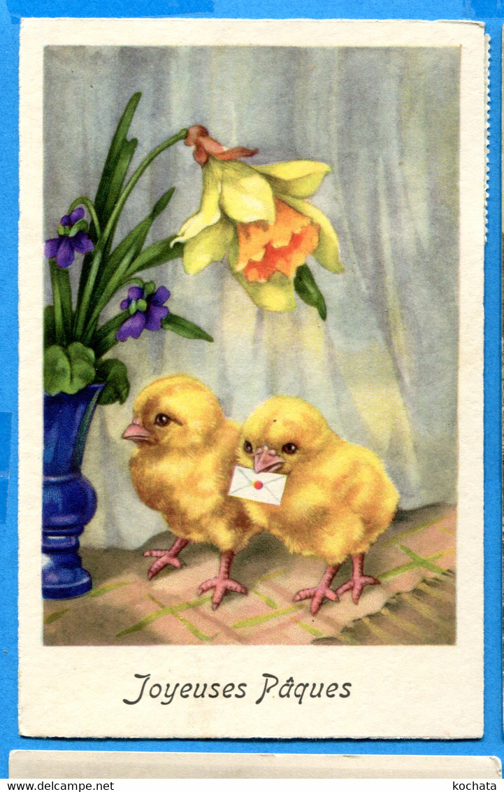 J0196, Joyeuses Pâques, Poussins, Jonquille, Erika 4072, Circulée 1941 - Ostern