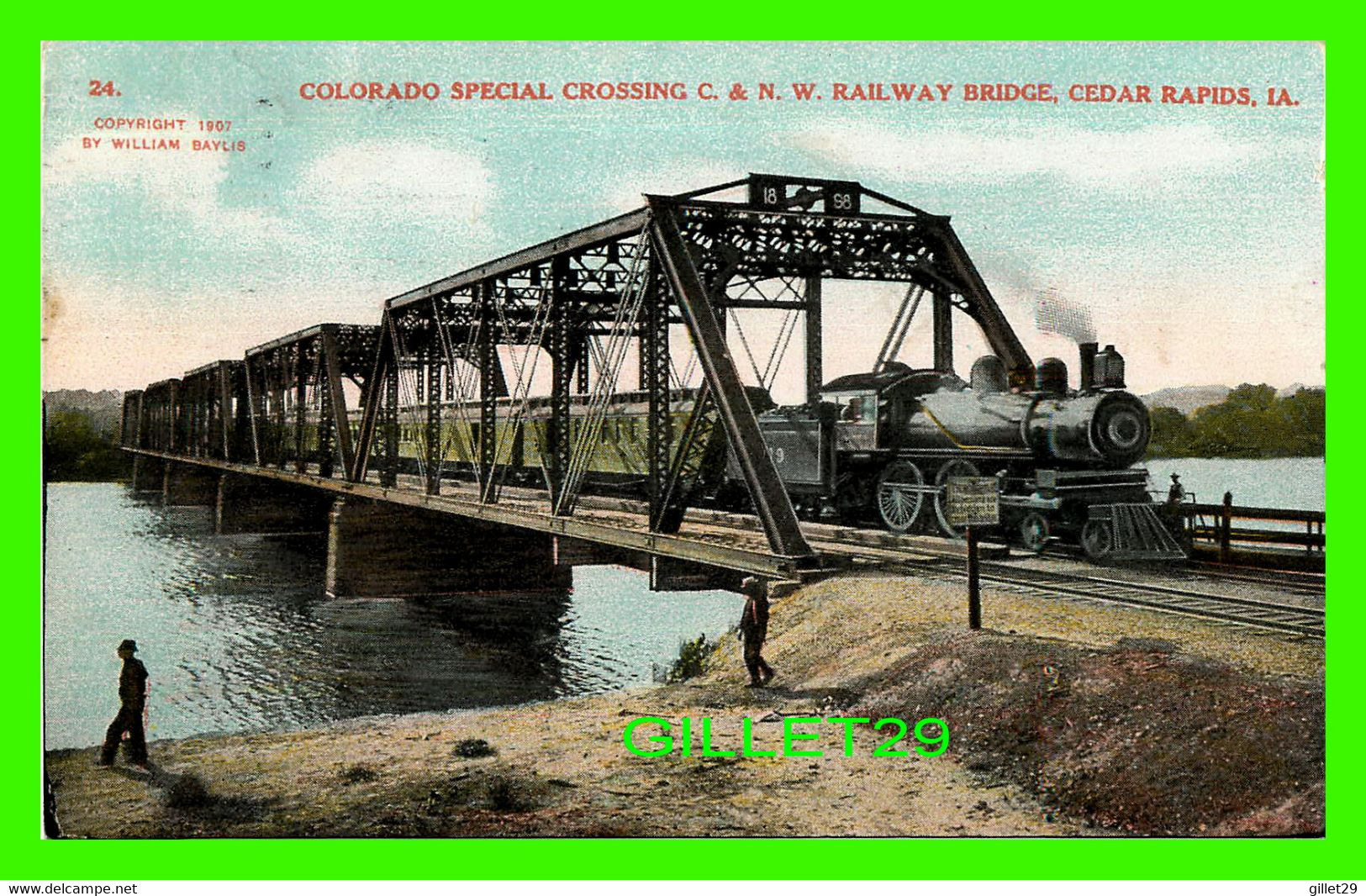 CEDAR RAPIDS, IA - TRAINS AT COLORADO SPECIAL CROSSING C. & N.W. RAILWAY BRIDGE - TRAVEL IN 1945 - - Cedar Rapids