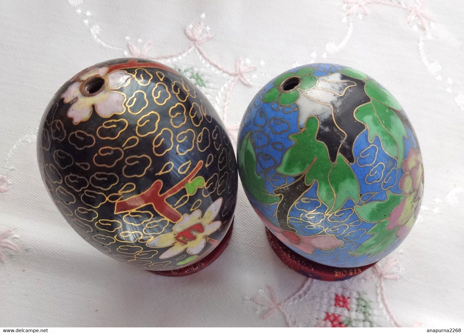 2 OEUFS .....  EN EMAIL CLOISONNE...ART CHINOIS...DECOR FLEURS - Eieren