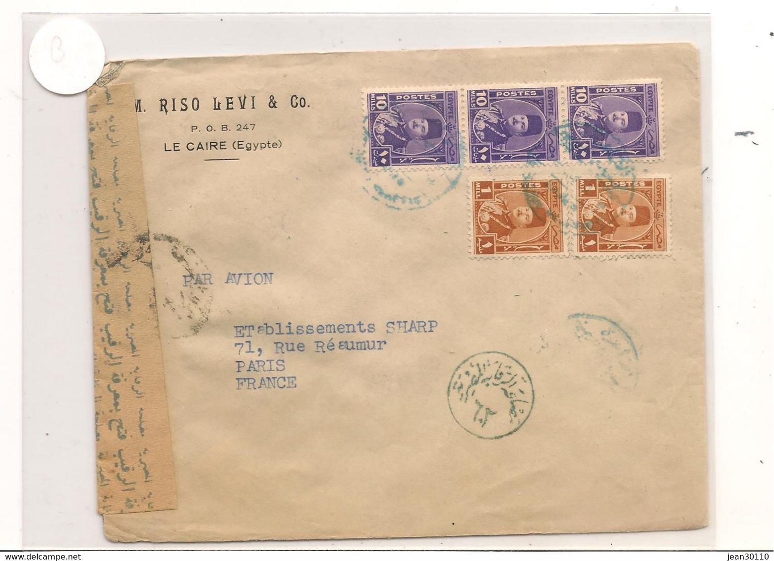 EGYPTE 1936/37  FOUADd 1er SUR ENVELOPPE DE LE CAIRE POUR PARIS - Lettres & Documents