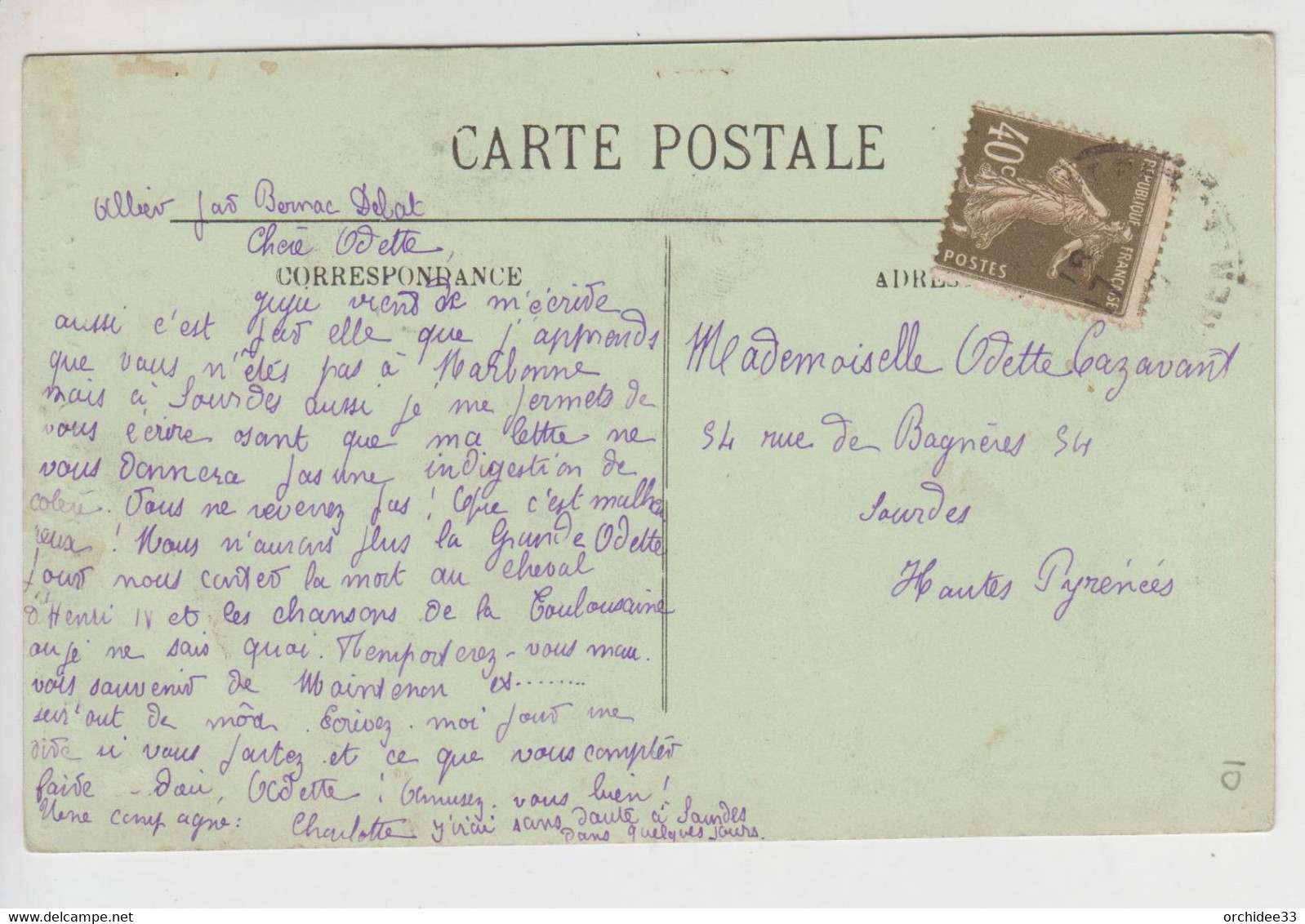 Piquage Décalé Sur Timbre France 40 Centimes Semeuse Fond Plein N°193 (type I) Sur CPA Montreuil-Bellay - Storia Postale