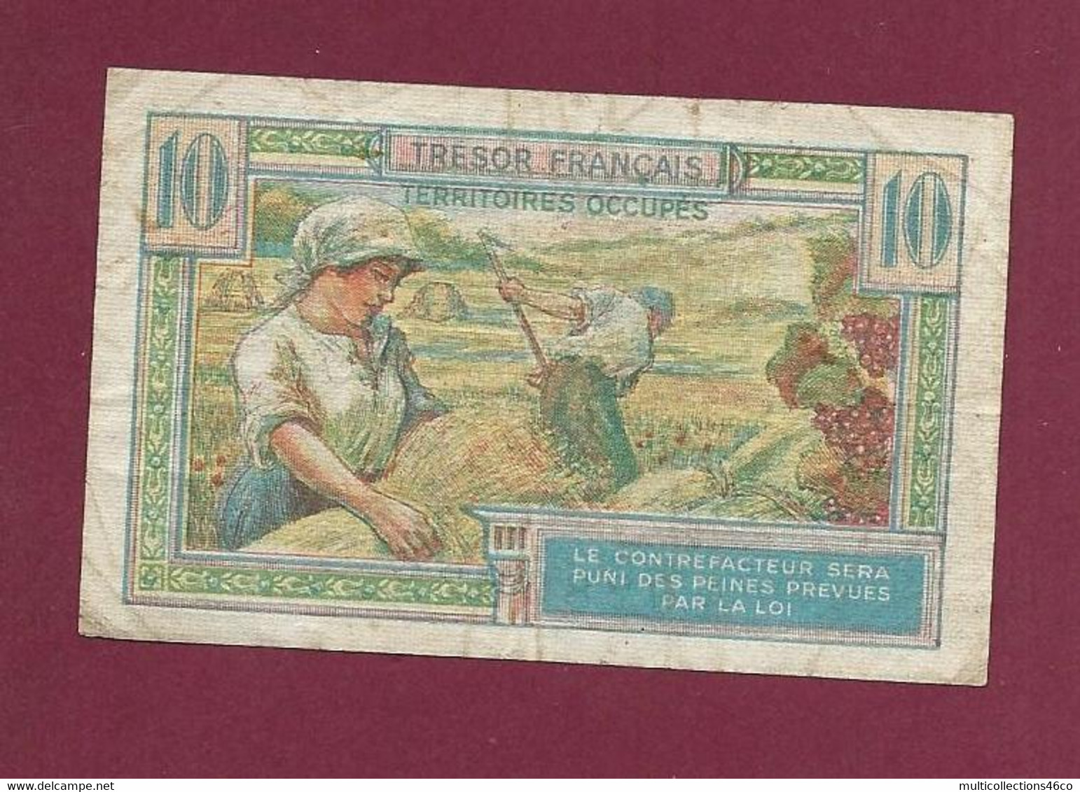 270122 - Billet TRESOR FRANCAIS TERRITOIRES OCCUPES Dix 10 Francs A02893293 Tâches Plis - 1947 Tesoro Francese