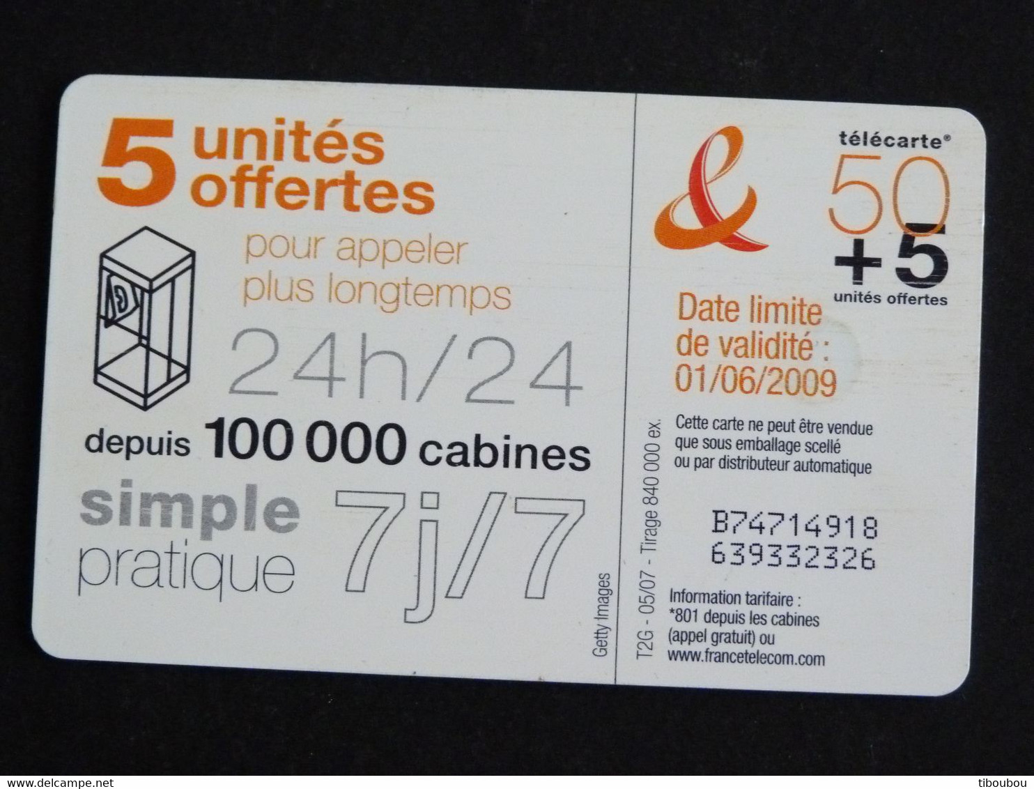 TELECARTE FRANCE TELECOM 50 UNITES OFFERTES + 5 - 2007