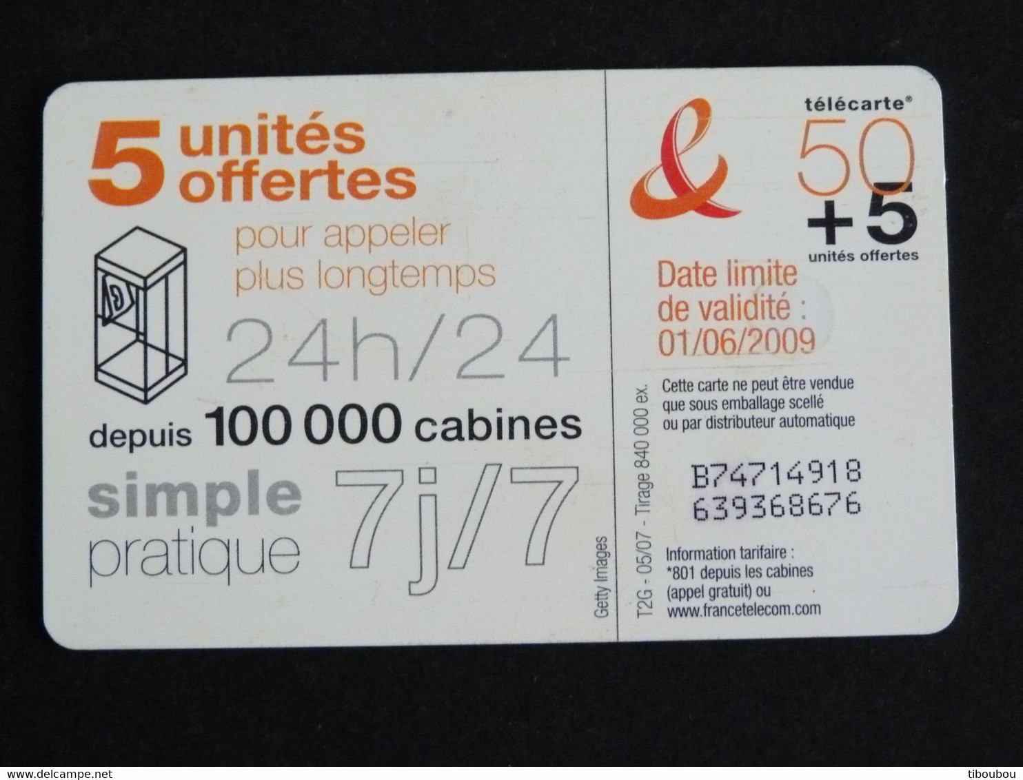 TELECARTE FRANCE TELECOM 50 UNITES OFFERTES + 5 - 2007