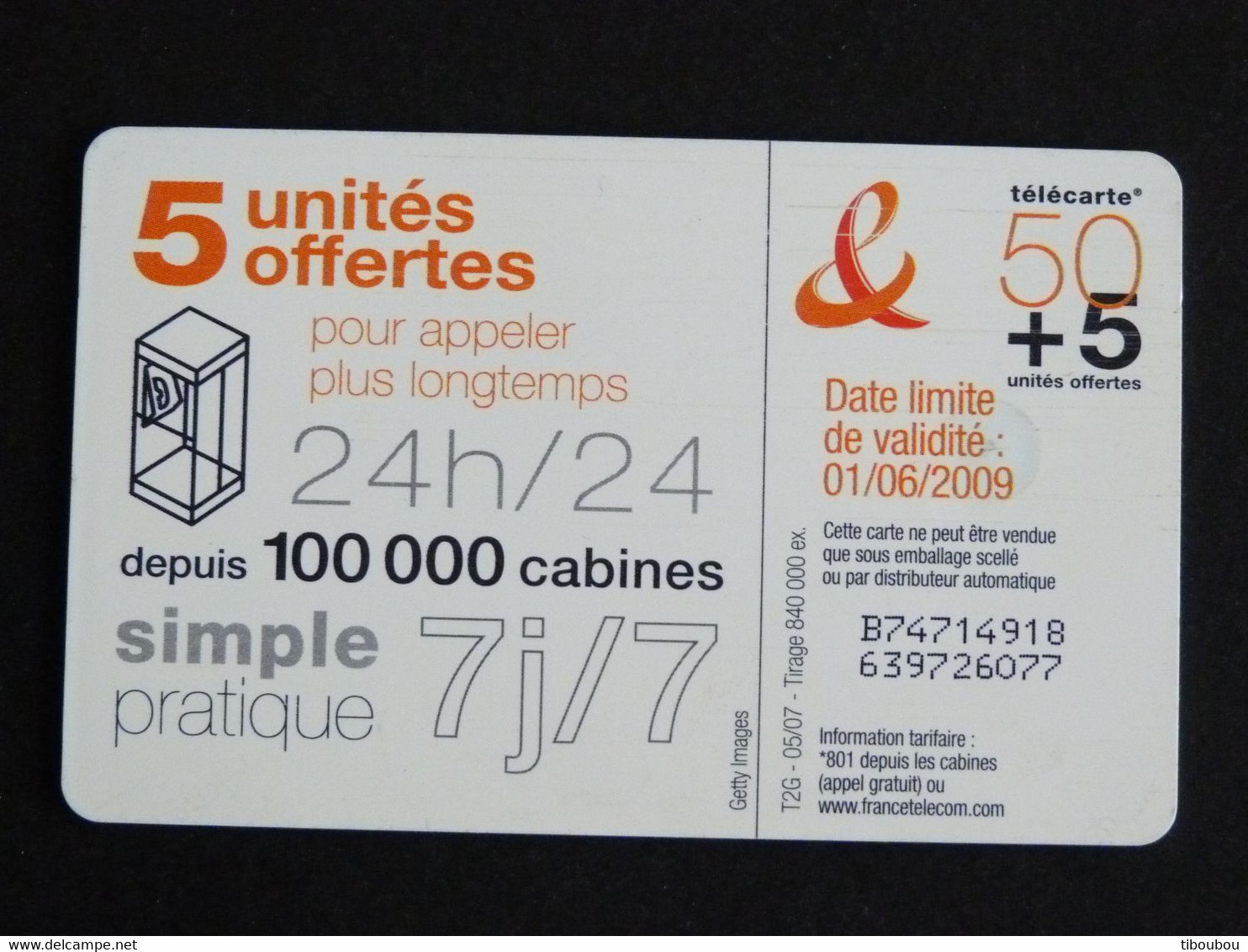 TELECARTE FRANCE TELECOM 50 UNITES OFFERTES + 5 - 2007