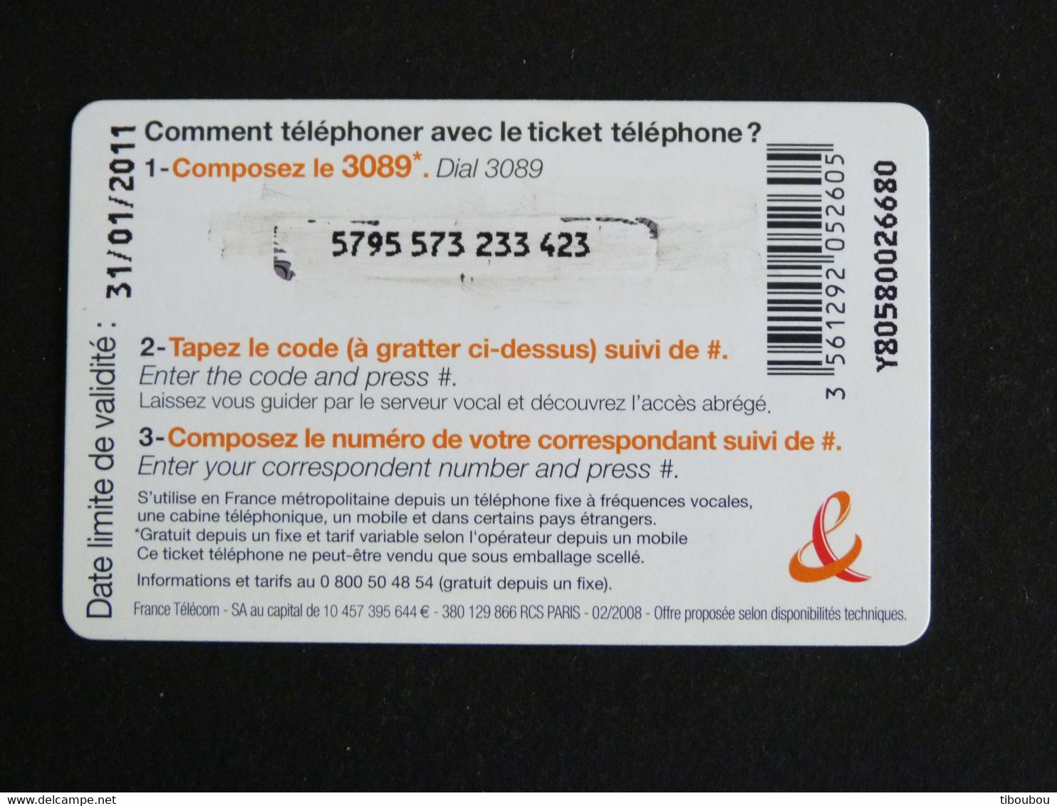 TELECARTE TICKET TELEPHONE MAGHREB 7,5 EUROS FRANCE TELECOM - Biglietti FT