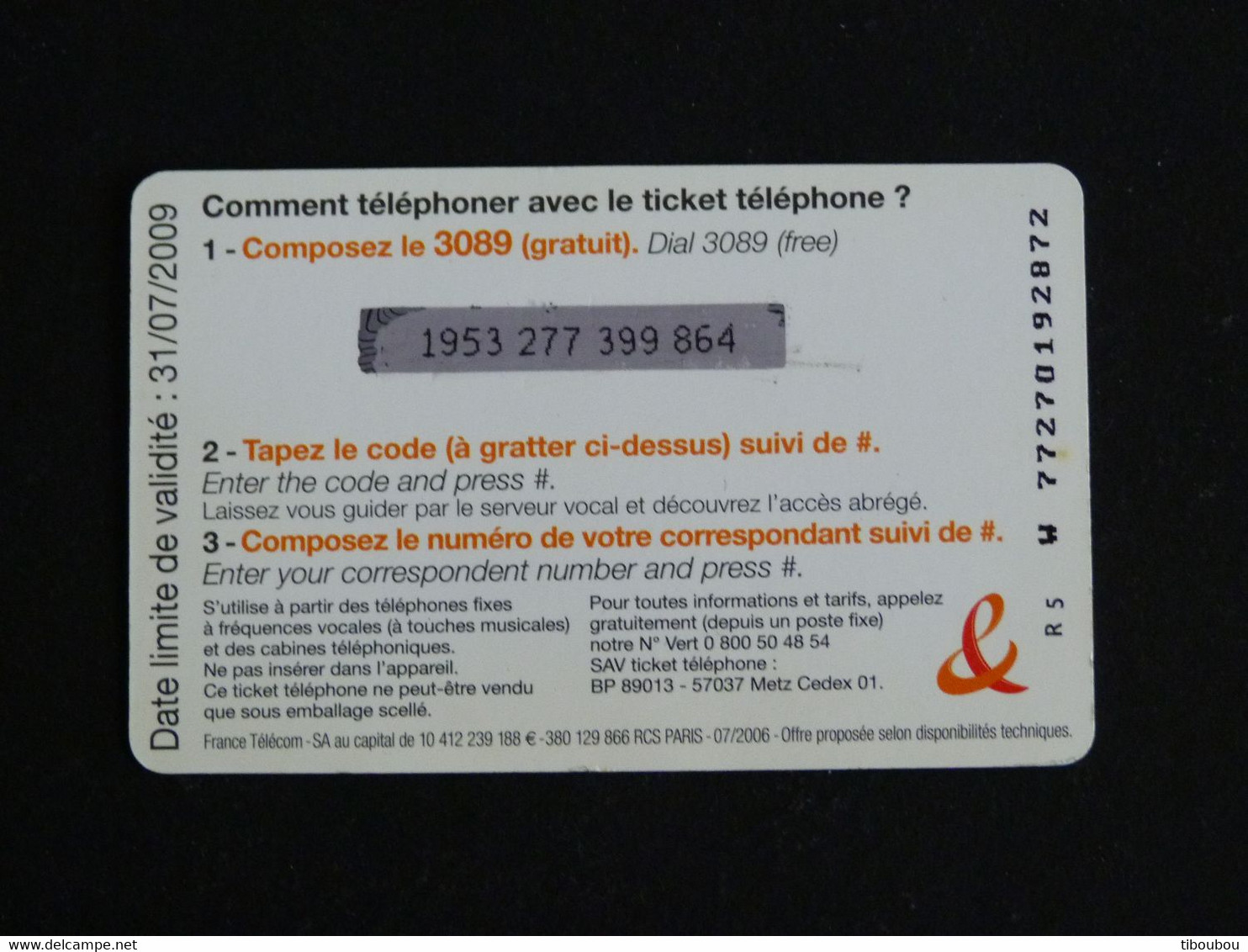 TELECARTE TICKET TELEPHONE FRANCE EUROPE 5 EUROS FRANCE TELECOM RUGBY - Billetes FT