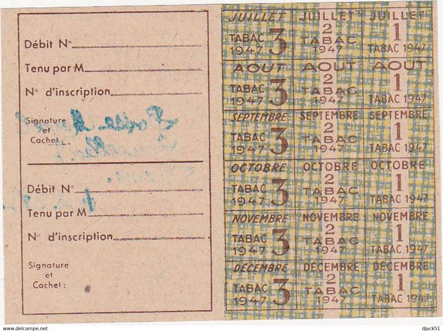 Ancienne Carte De Tabac - 1947 (Reims) - Material Und Zubehör