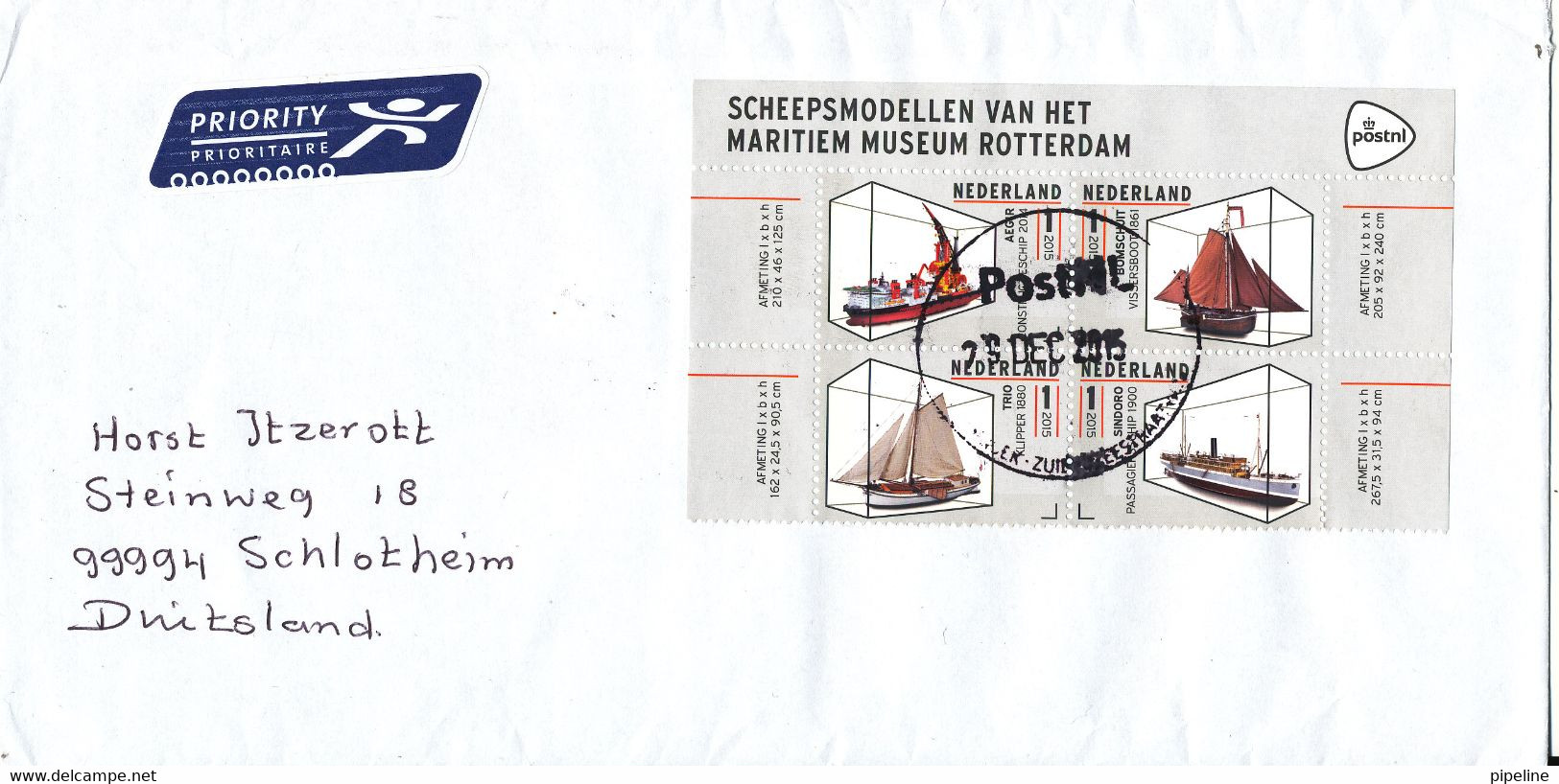 Netherlands Cover Sent To Germany 29-12-2015 Topic Stamps Ships - Briefe U. Dokumente