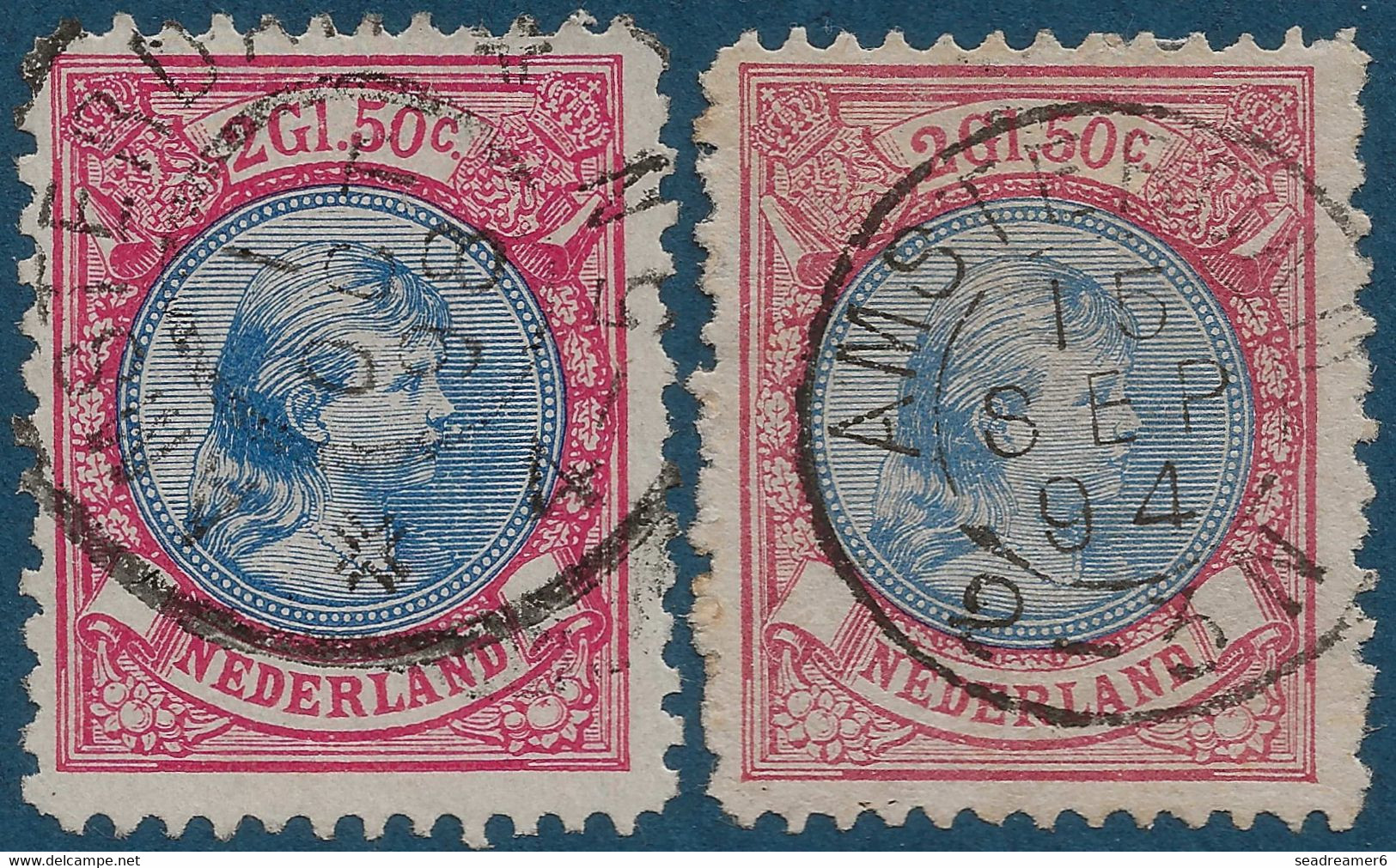 Pays BAS 1891 Effigie De La Reine Wilhelmine N°47 &4 7a 2Gl 50 Les 2 Nuances Oblitérées TB - Gebraucht