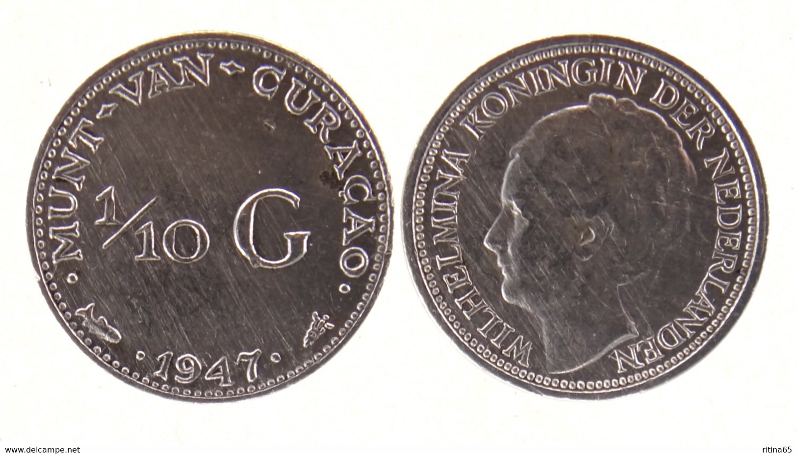 OLANDA CURACAO 1/10 DI FIORINO 1947 IN ARGENTO - Curaçao