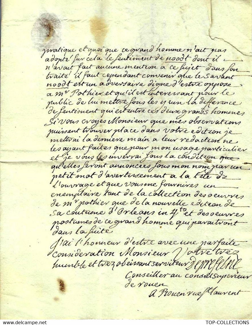 1772 LETTRE ROUEN JURISTE Pour Libraire Editeur à Paris De Bur  "à L'image Saint Paul " SUPERBE TEXTE - ... - 1799