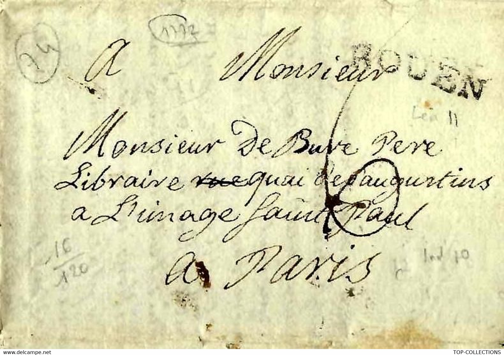 1772 LETTRE ROUEN JURISTE pour Libraire Editeur à Paris De Bur  "à l'image Saint Paul " SUPERBE TEXTE