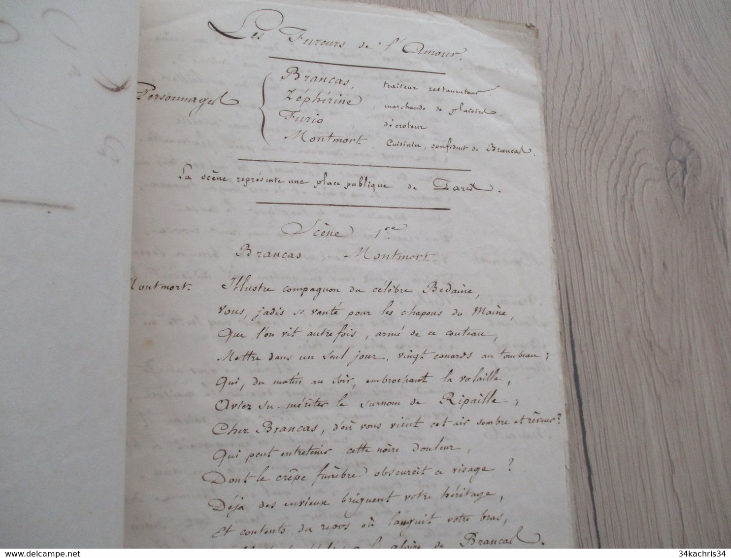 Manuscrit Pièce De Théâtre Les Fureurs De L'Amour 9 Pages XIX ème Philidor à Confirmer - Manuskripte