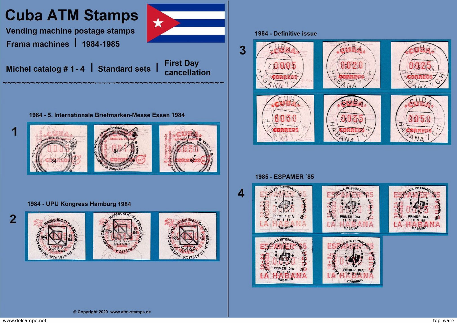 Cuba Kuba ATM Stamps Michel 1-4 / Complete Collection Of All Sets With First Day / Frama Etiquetas Automatenmarken - Automatenmarken (Frama)