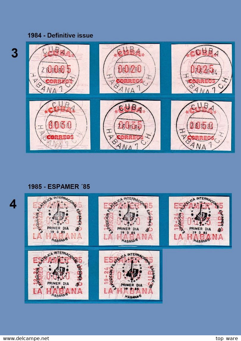 Cuba Kuba ATM Stamps Michel 1-4 / Complete Collection Of All Sets With First Day / Frama Etiquetas Automatenmarken - Franking Labels