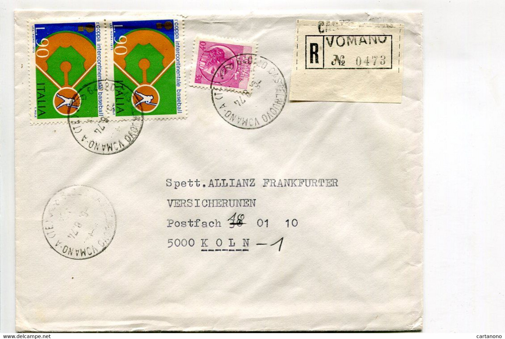 ITALIE Vomano 1974 - Affranchissement Sur Lettre Recommandée Pour L'Allemagne - Sport Base Ball - Base-Ball