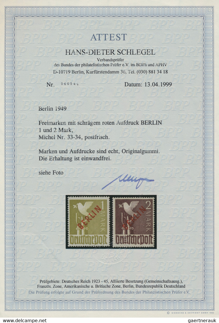 Berlin: 1949, Rotaufdruck, Beide Markwerte Sauber Postfrisch, Foto-Attest H.-D. Schlegel, BPP(1999): - Nuovi