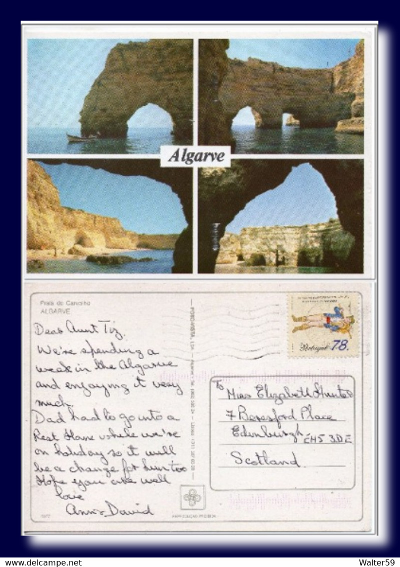 2000 C. Portugal Multiview Postcard Praia Do Carvalho Algarve Posted To Scotland - Covers & Documents