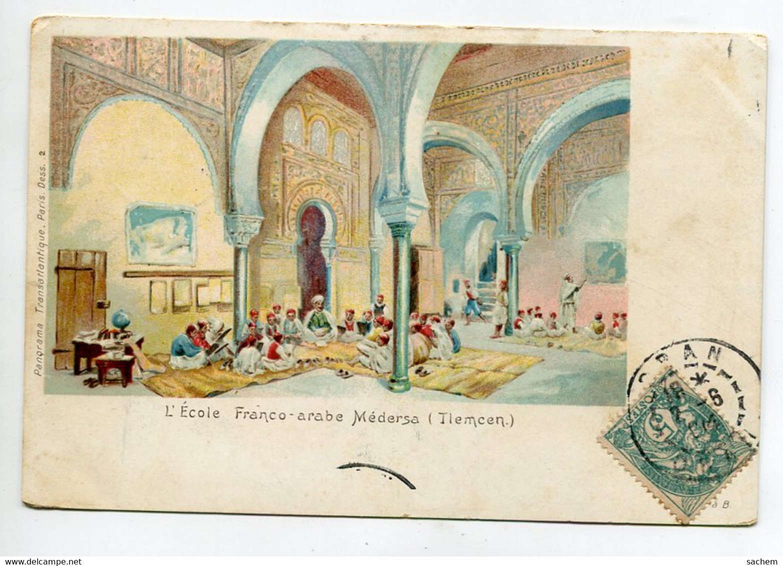 MAROC  TLEMCEN Ecole Franco Arabe Medersa  Eleves Et Professeur écrite 1904 Timbrée   D13 2021 - Altri & Non Classificati