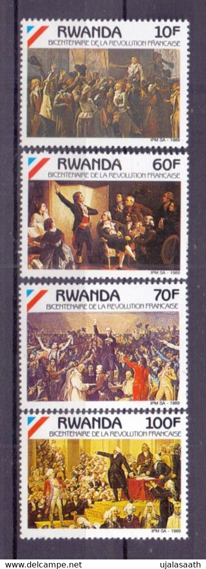 1990-Rwanda, French Revolution, Bicentenary (in 1989), Full Set Of 4 Stamps, Mint, Very High Catalogue Value. - Ongebruikt
