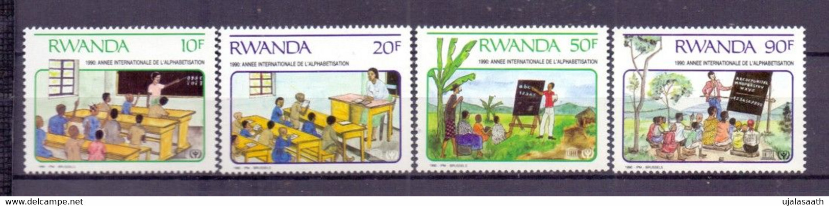 1991-Rwanda, International Literacy Year, Full Set Of 4 Stamps, Mint, High Catalogue Value. - Neufs