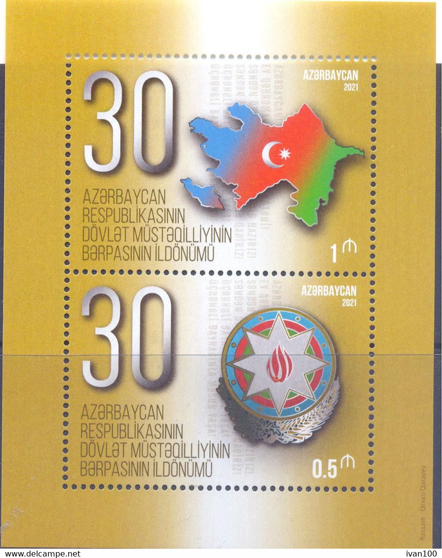 2021. Azerbaijan, 30y Of Independence, S/s, Mint/** - Azerbaïjan