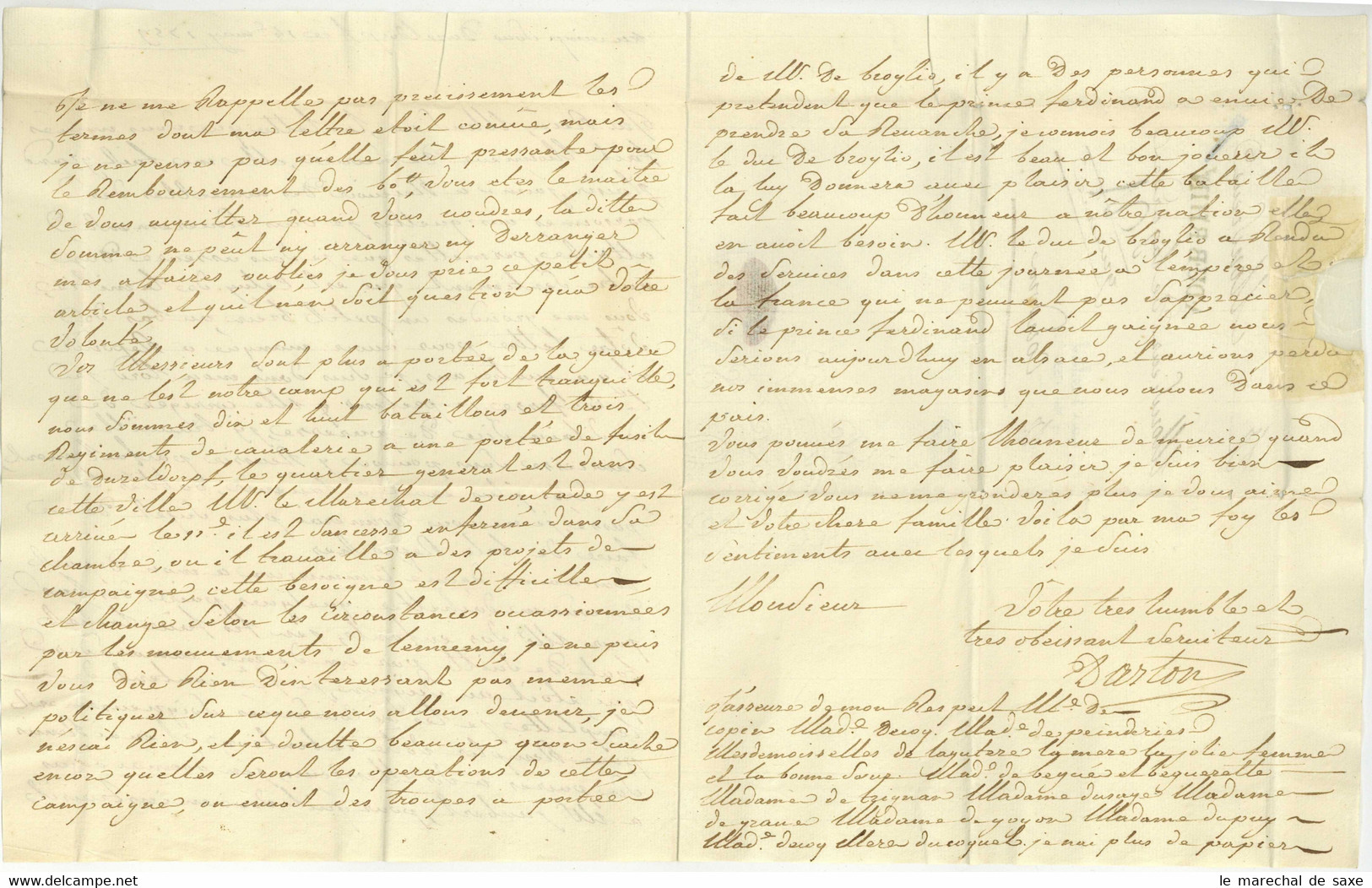 Guerre De Sept Ans Camp Sous DÜSSELDORF 1759 Pour Condom Guyenne Lagarde A.DU.B.RHIN Siebenjähriger Krieg - Sellos De La Armada (antes De 1900)