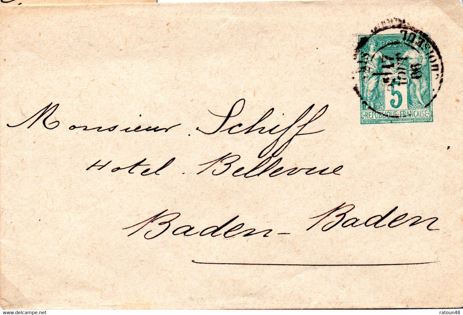 N° 75E2  Cachet Rond Départ Paris  Pour Baden Baden 1886 - Umschläge Mit Aufdruck (vor 1995)