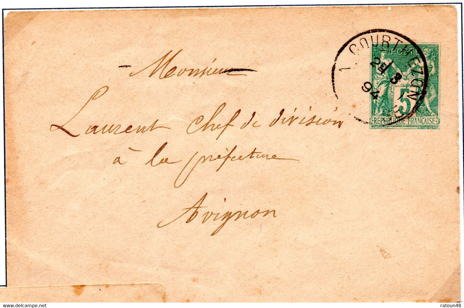 N° 75E2  Cachet Rond Départ Courthezon  Pour Avignon1894 - Sobres Transplantados (antes 1995)