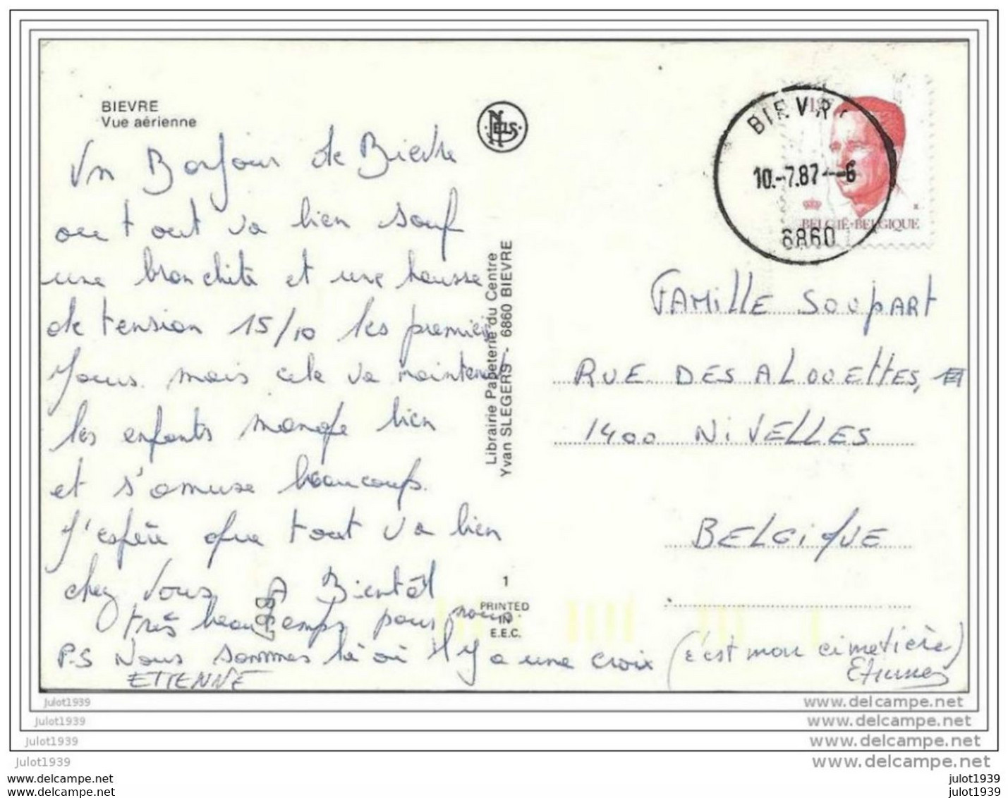 BIEVRE ..-- Vue Générale . 1987 Vers NIVELLES ( Famille SOUPART ) . Voir Verso . - Bièvre