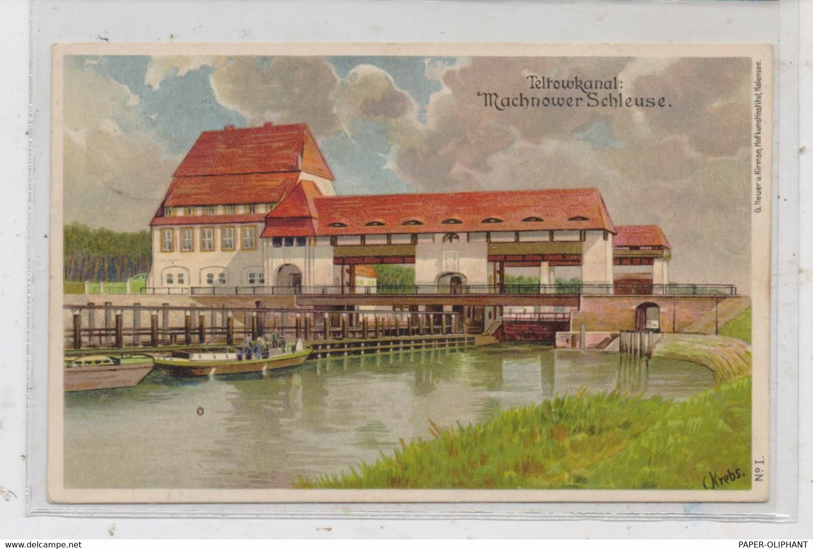 0-1532 KLEINMACHNOW, Teltowkanal, Machnower Schleuse, Künstler-Karte C. Krebs 1907 - Kleinmachnow