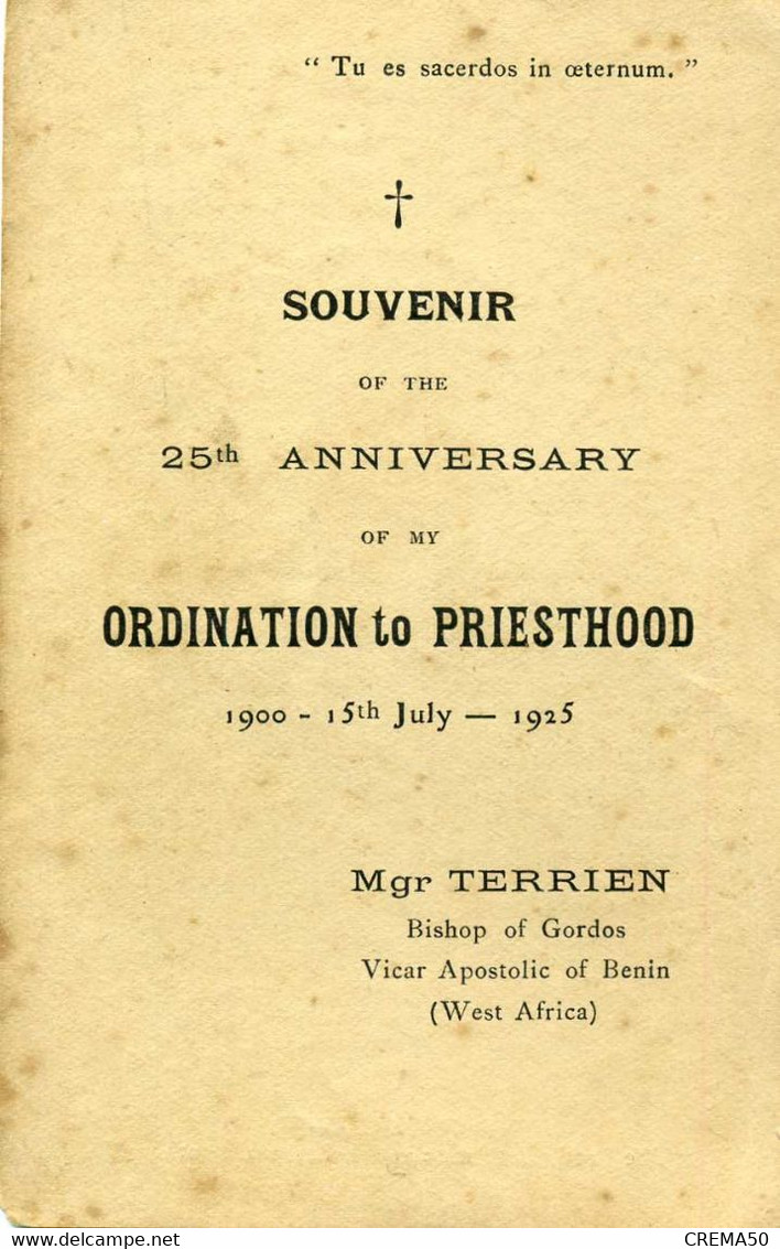 Souvenir - 25ème Anniversaire De L'ordination De Mgr Terrien Vicaire Au Bénin - Benín