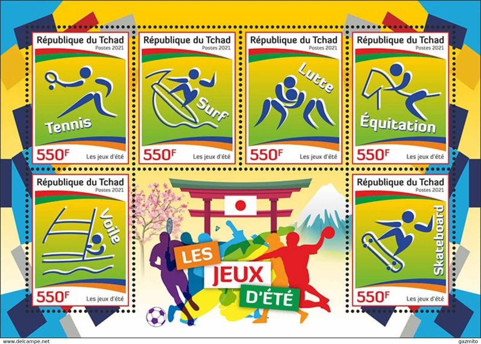 Tchad 2021, Olympic Games In Tokyo, Tennis, Surf, Fight, Horse Race, Shipping, Skateboard, BF - Zonder Classificatie