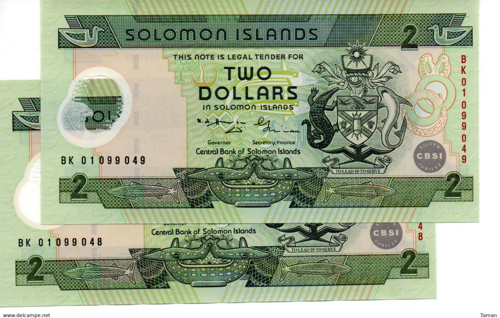 ILES  SALOMON  -  Lot De 2 Billets De 2  Dollars   2001   -- UNC  --   Polymer  -  Solomon Islands - Numéros Consécutifs - Solomon Islands