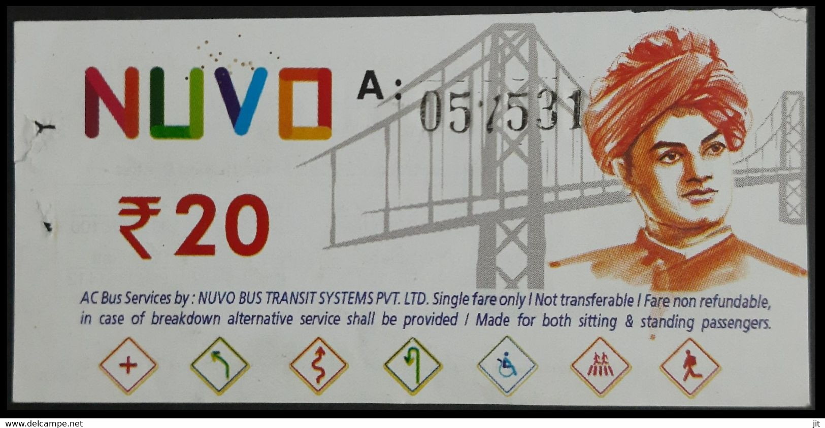 166.INDIA USED BUS TICKET CSTC AC SERVICES WITH ADVERTISEMENT SWAMI VIVEKANAND ,BRIDGES, YOGA - Mondo