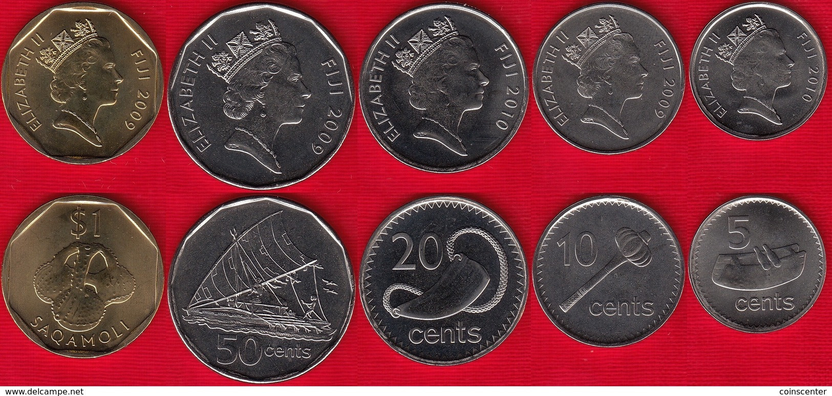 Fiji Set Of 5 Coins: 5 Cents - 1 Dollar 2009-2010 UNC - Fidschi