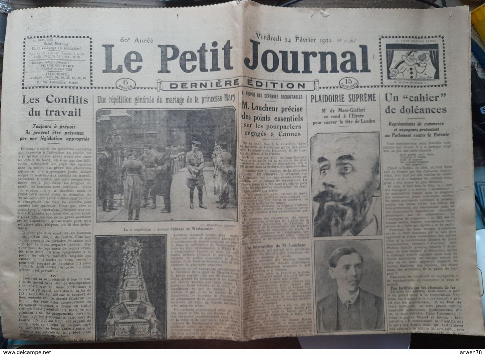 Quotidien Le Petit Journal 24 Fevrier 1922 Proces Landru Maitre Moro Giafferi Se Rend A L'elysée Pour Sauver Sa Tete - Le Petit Journal