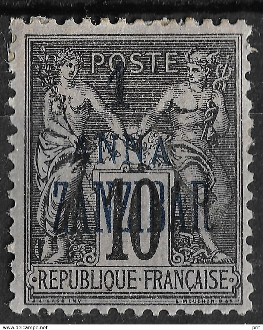 Zanzibar French Offices 1897 1Anna On 10C. Michel 28 II/Yvert 20. Mint - Ungebraucht
