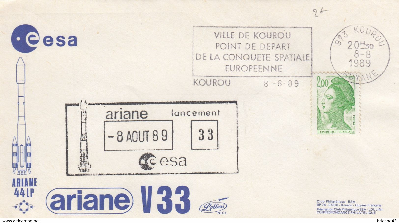 ESA - ARIANE 44PL - 8.8.1989 33e LANCEMENT   - KOUROU/3 - Andere & Zonder Classificatie