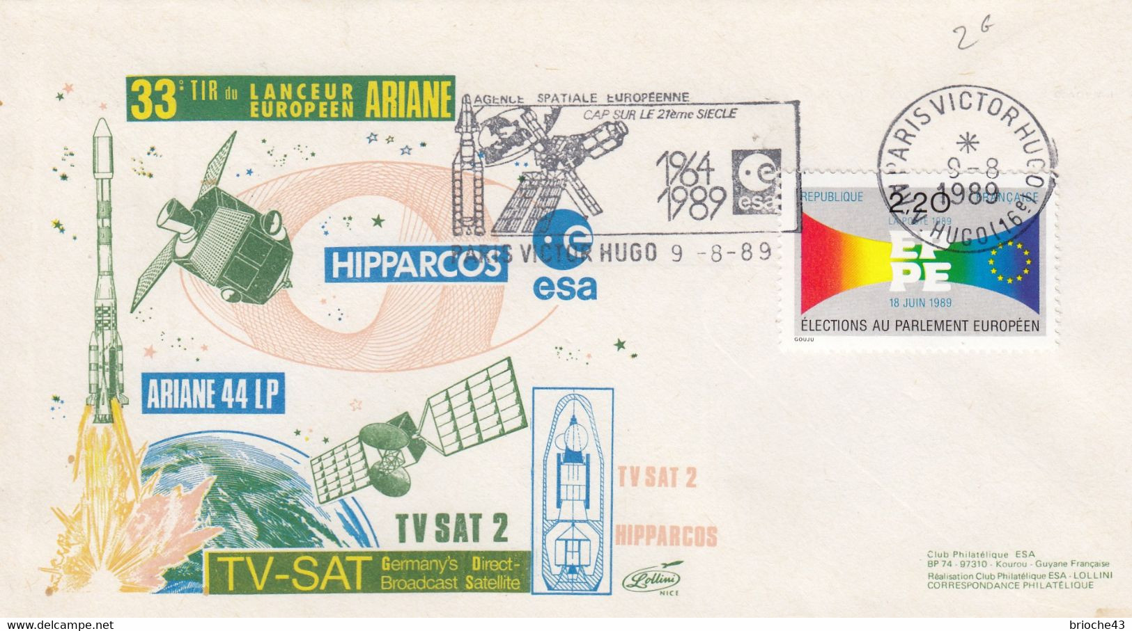 ESA - ARIANE 44PL - HIPPARCOS - TV SAT 2 - 33e TIR LANCEUR EUROPEEN 9.8.1989 /3 - Andere & Zonder Classificatie