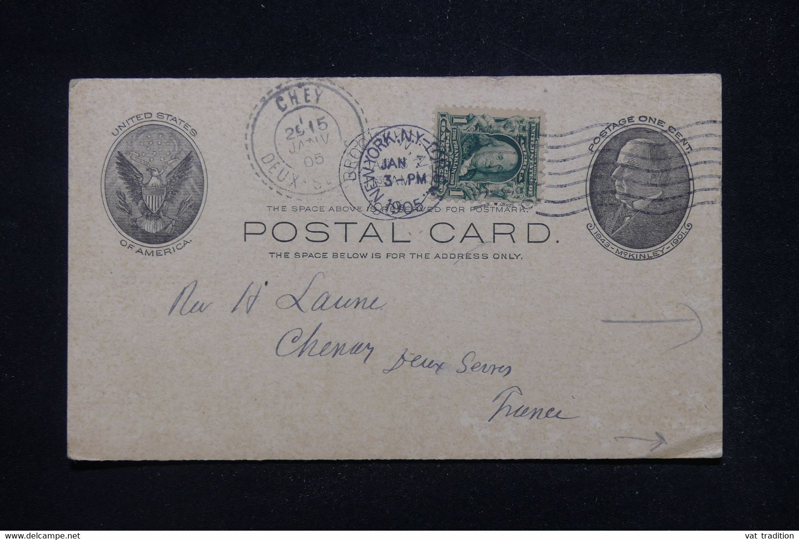 ETATS UNIS - Entier Postal Commercial + Complément De New York Pour La France En 1905 - L 115672 - 1901-20